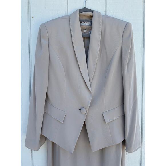 Oleg Cassini Black Tie Maxi Dress And Blazer Set, Size 14 - Picture 3 of 9